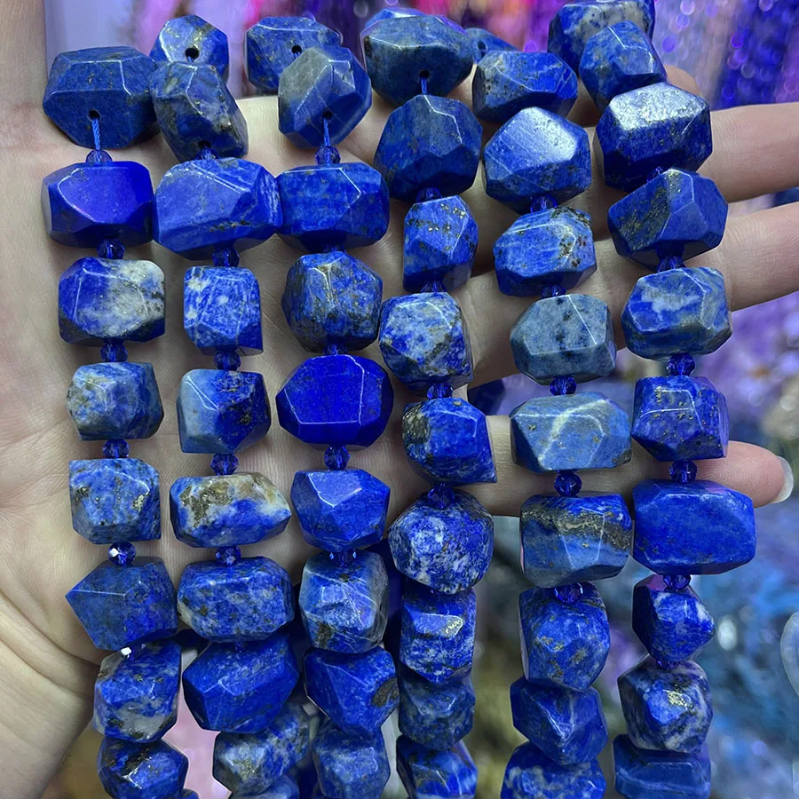 Natural Lapis Lazuli Conformal Crystal Section Irregular Faceted Loose For Jewelry Making DIY Necklace Bracelet 15''13-18mm