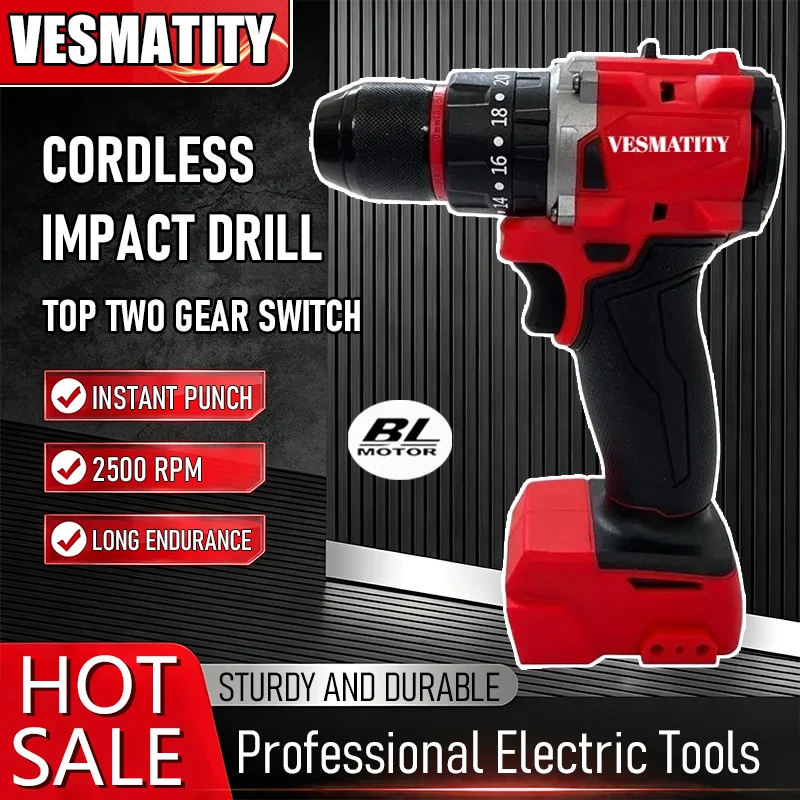 Professional grade cordless electric drill with built in LED for home repairing and assembling impact driver for 18V battery