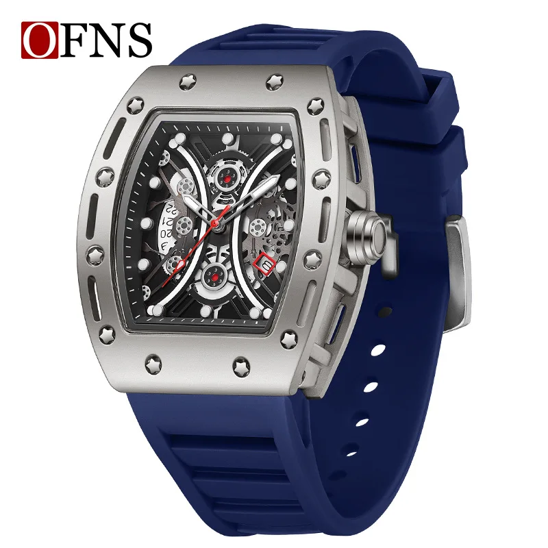 Fashion Ofns Brand Tonneau Uhr für Herren, Militär, Sport, Kalender, wasserdicht, Silikonarmband, Quarzuhren, Relogio Reloj Montre