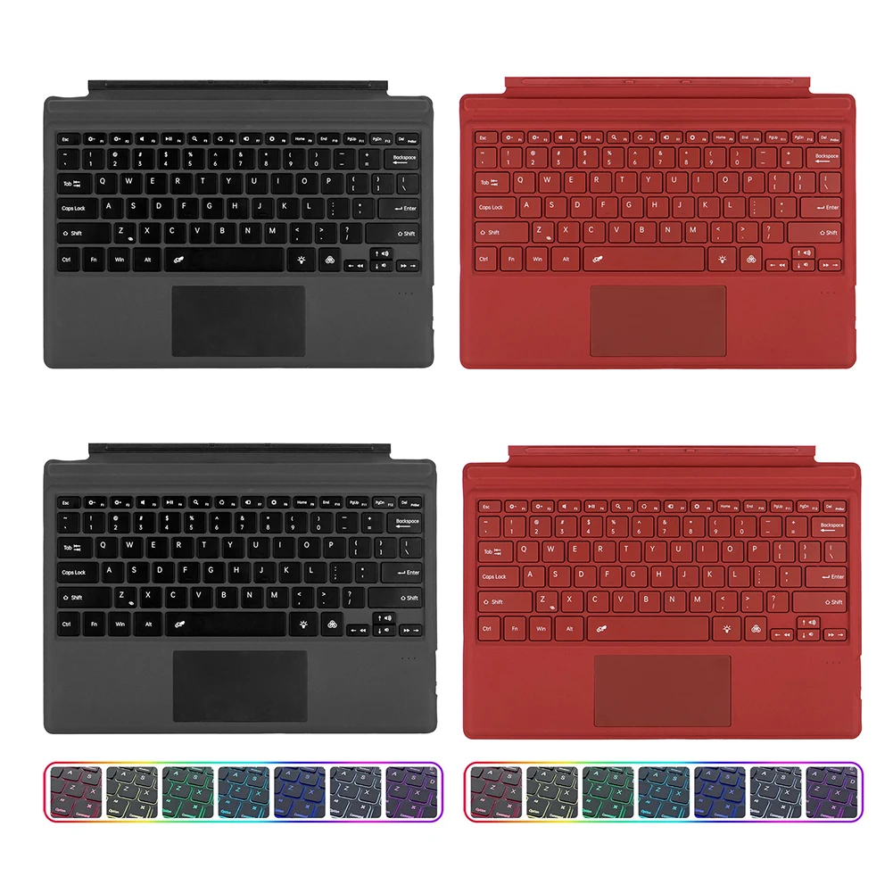 Wireless Keyboard Bluetooth-compatible 5.1 7 Colors LED Backlit Wireless Keypad Rechargeable for Microsoft Surface Pro 3/4/5/6/7