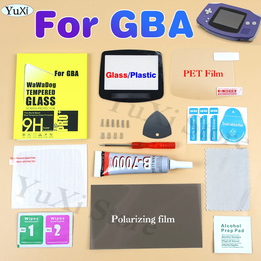

Screen Lens For Gameboy Advance GBA Polarizing Film Glass Plastic Screen Protective Film Tempered Glass Screen Screw Replace