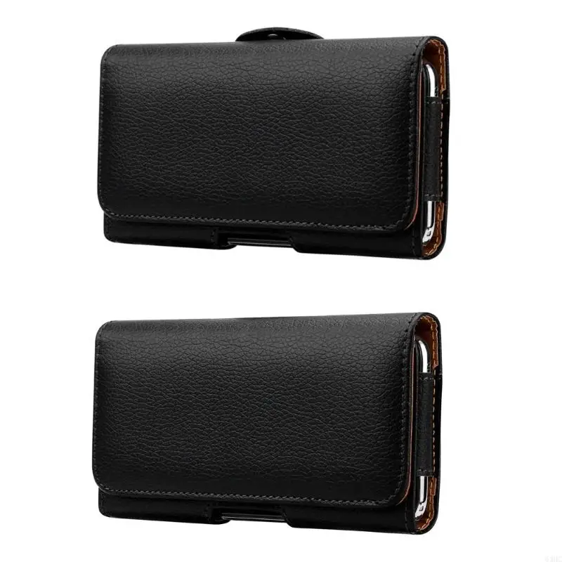 

63HC PU Leather Horizontal Waist Belt Clip Phone Bag for Men