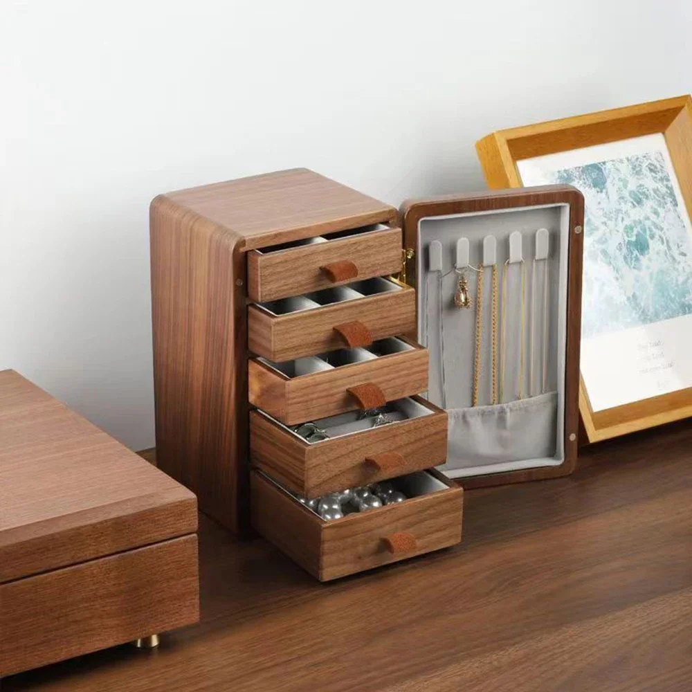 Solid Wood Pull-out Storage Box Creative Refrigerator Jewelry Box High-end Delicate Earrings Necklace Watch Jewelry Storage Box