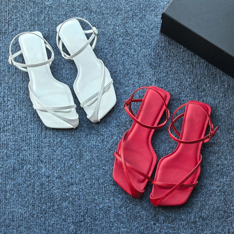 

Jenny&Dave Women's Shoes Nordic Minimalist Red Flats Shoes Sandals French Office Ladies Elegant Roman Sandals For Women