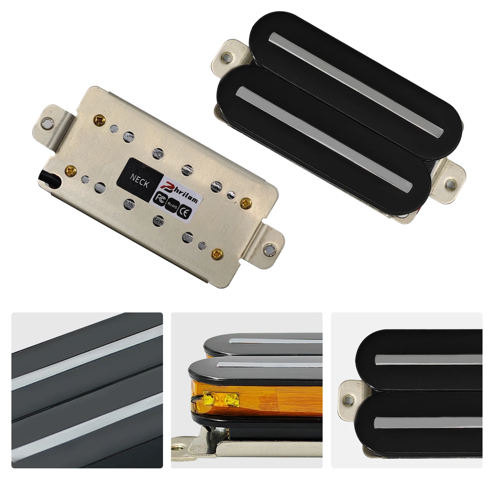 Phrilam Pro Super Power E-Gitarre Hot Dual Rails Pickup Humbucker Pickup 14,1 K Schwarz Gitarre Teile – Detail 3
