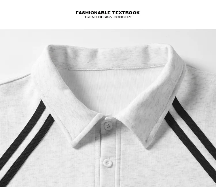 Herren-Polohemd mit Reverskragen, langen Ärmeln, Kontraststreifen-Design, lockerer Passform, weich, atmungsaktiv, Freizeithemd – Detail 7