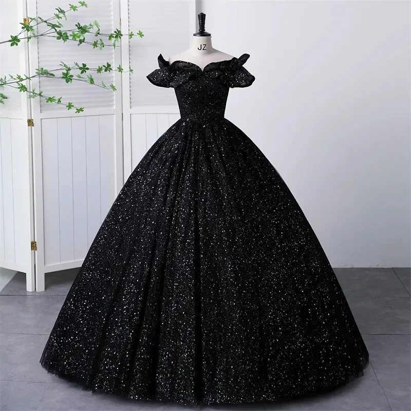 LIYYLHQ Black Ball Gown Quinceanera Dresses Shiny Sequin Beading Masquerade Princess Party Gowns Vestidos De 15 Anos Customized