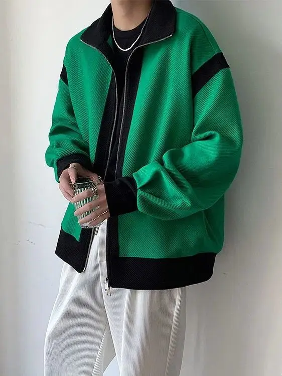 Outerwear High-end Men's Spliced Double-Zip Baseball Uniform Bomber Jacket