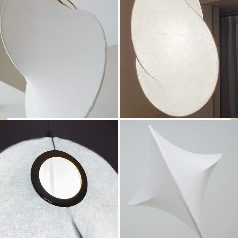 Italiano Wabi-sabi Estilo Silk Pendant Lights, Design de Curva Suave, Tecido Japonês Retro Lustre, Lâmpada da sala, Luzes pingente do quarto