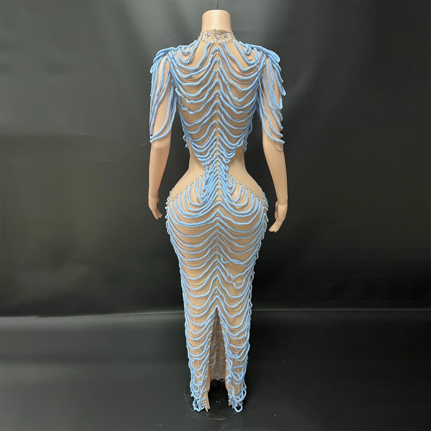 2025 peluche fil maille Perspective robe discothèque Bar Dj Performance scène Costumes chanteur Gogo danseurs vêtements porter DN21078