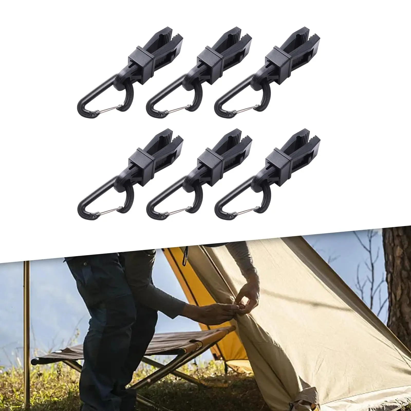 6 Pieces Camping Tent Snaps Clip with Carabiner Awning Clamp Fasteners Grip