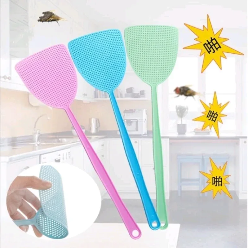 1Pcs Plastic Fly Swatter Manual Swat Pest Control Prevent Pest Mosquito Tool with Long Handle Anti Household baffle random color