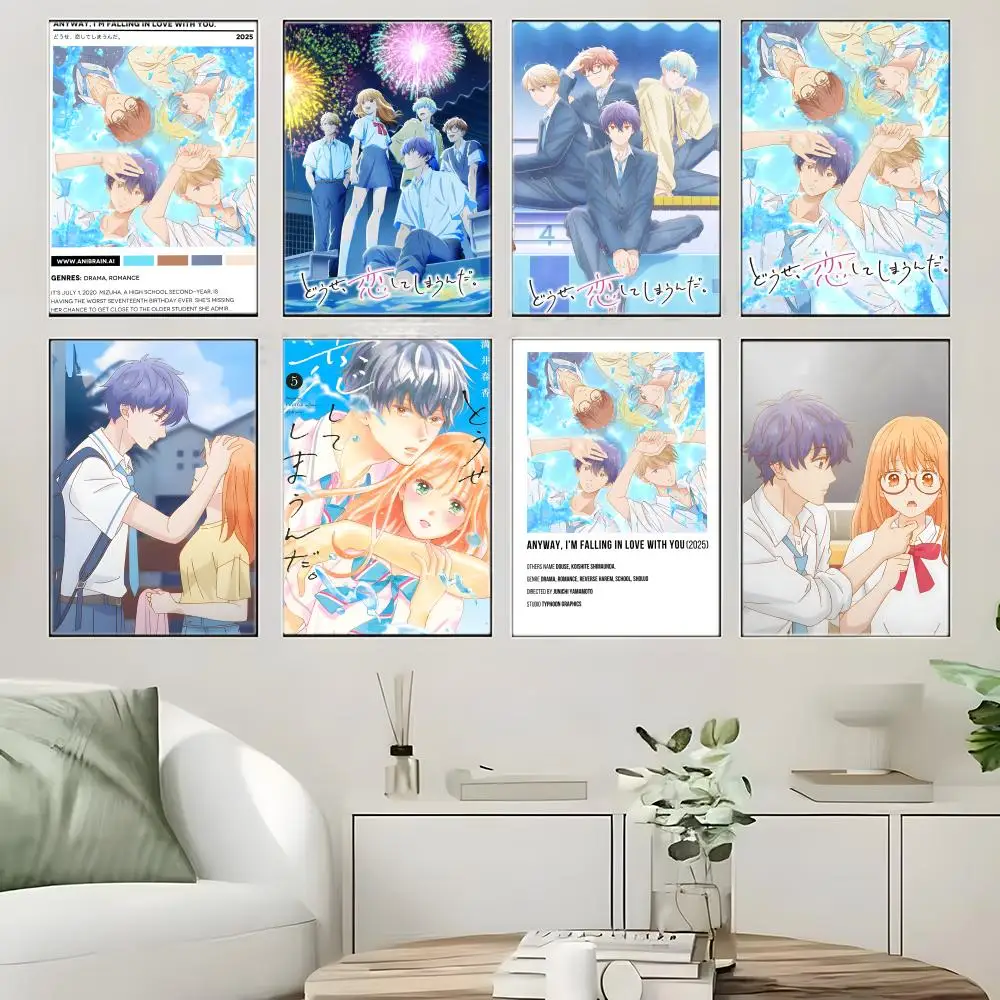 Anime A-Anyway Im Falling in Love with You Poster  Self-adhesive Art Waterproof Paper Sticker Coffee House Bar Room Wall Decor