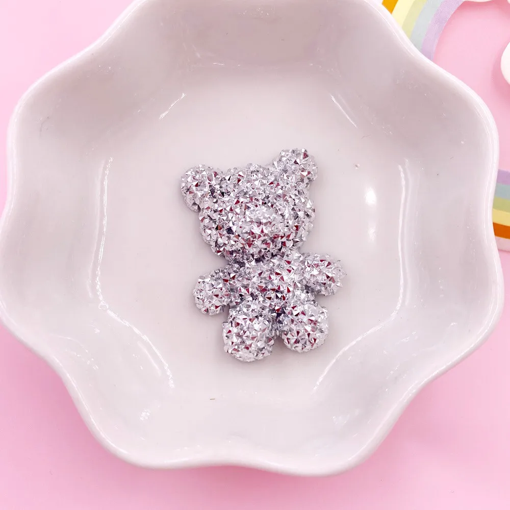 Glitter AB Resin Big Crystal Bear Flatback Rhinestone Figurines 4PCS Scrapbook Ornament Applique Crafts DIY Bow Accessories OC00