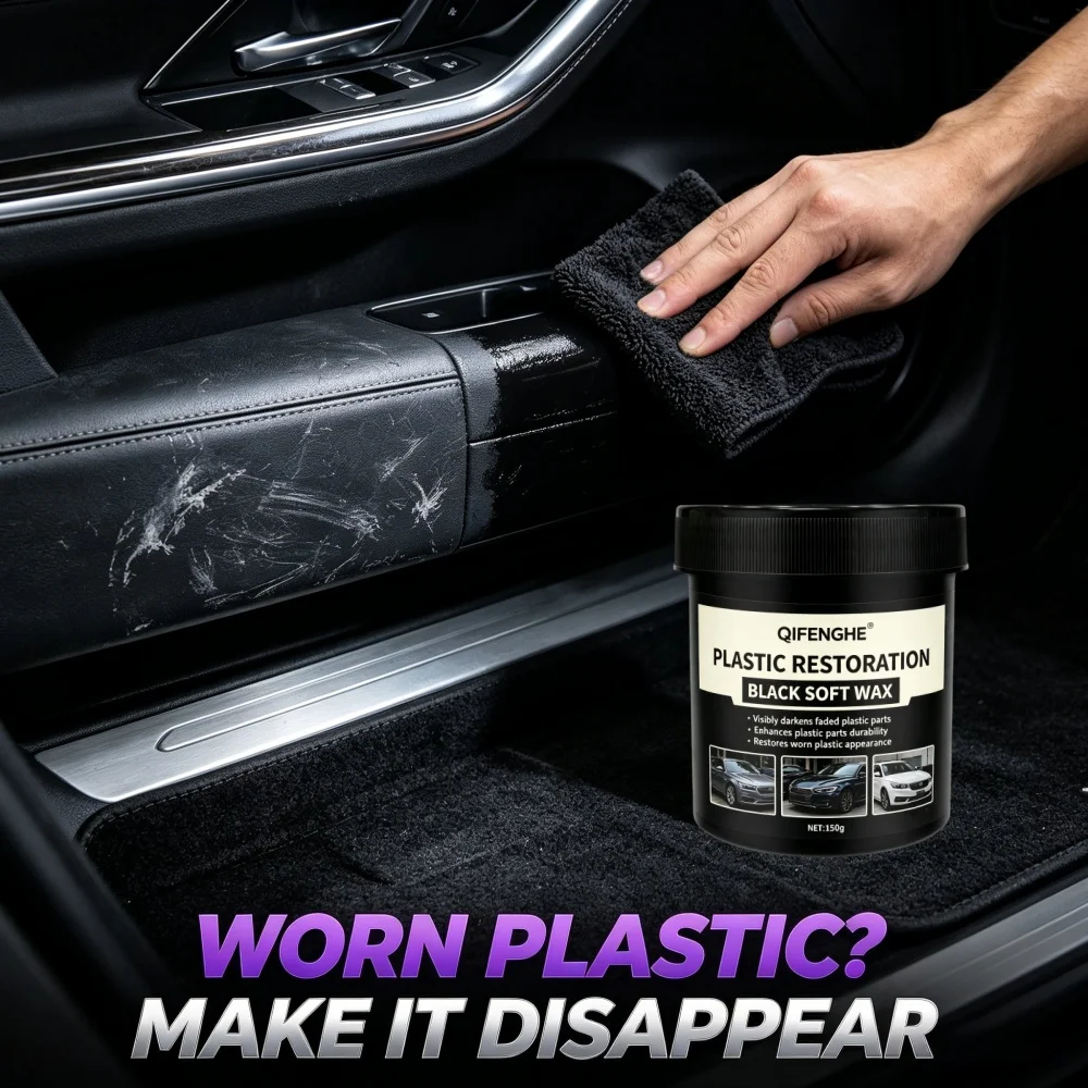 150g Car Plastic Restoration Black Wax, Darken Faded Trim, Enhance Durability & Restore Original Look