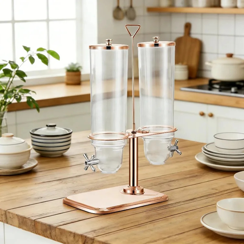 Rose Gold 3.5L*2 stainless steel base, large food storage container, double-compartment grain dispenser, dry food disp