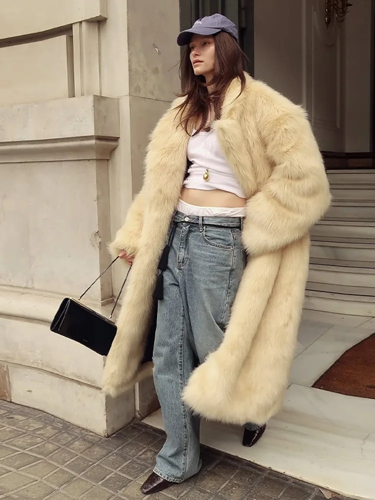 Light Beige Long Faux Fur Coat Women 2026 New Temperament Autumn Winter Thick Warm Fashion Versatile Upper Garment Jacket Women