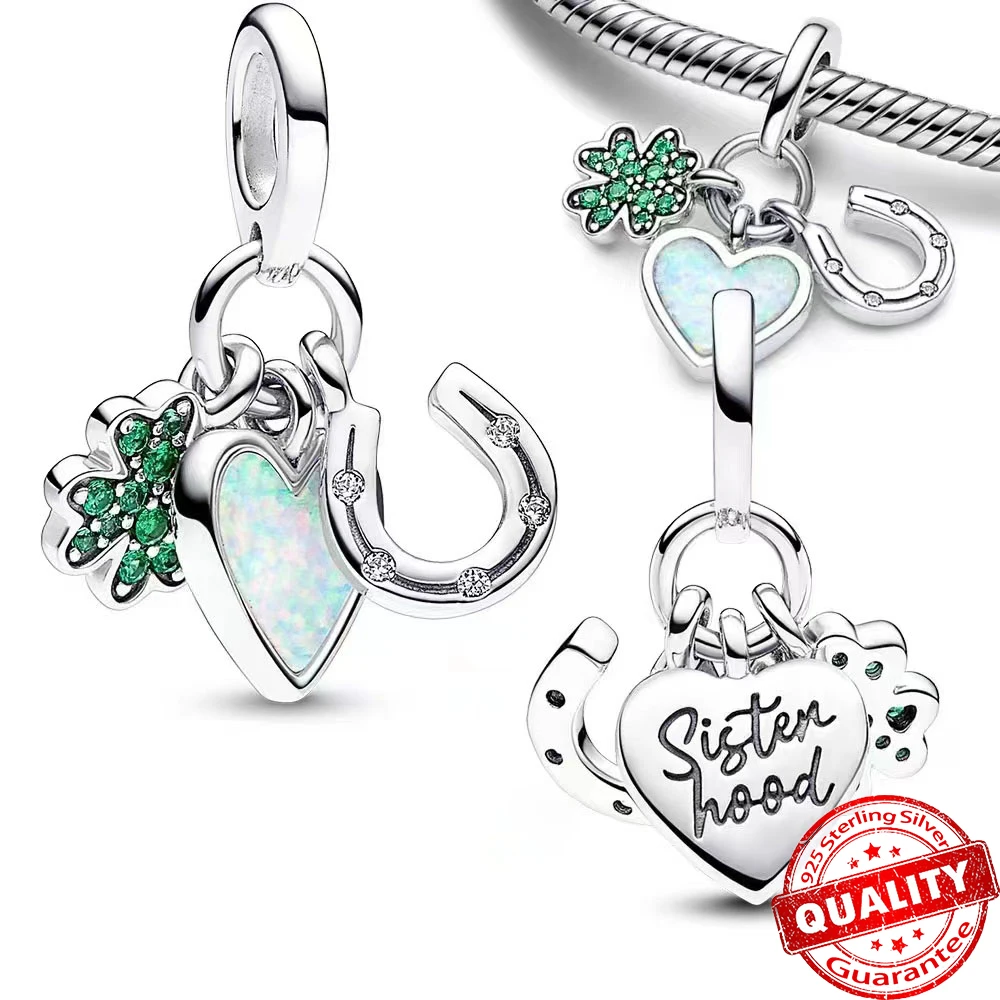 لامعة 925 فضة الصداقة Opalescent مزدوجة استرخى سحر و نغمتين مفتاح و قلادة على شكل قمر يناسب النساء غرامة مجوهرات