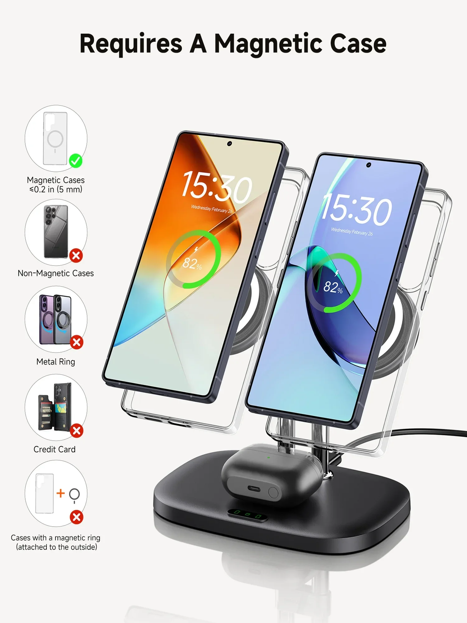 SwanScout 706SM Dual Phone Magnetic Charging Station for Samsung S25 Ultra S24 Plus S23 FE Charger Stand for iPhone 17 16 15 14 - náhled 6