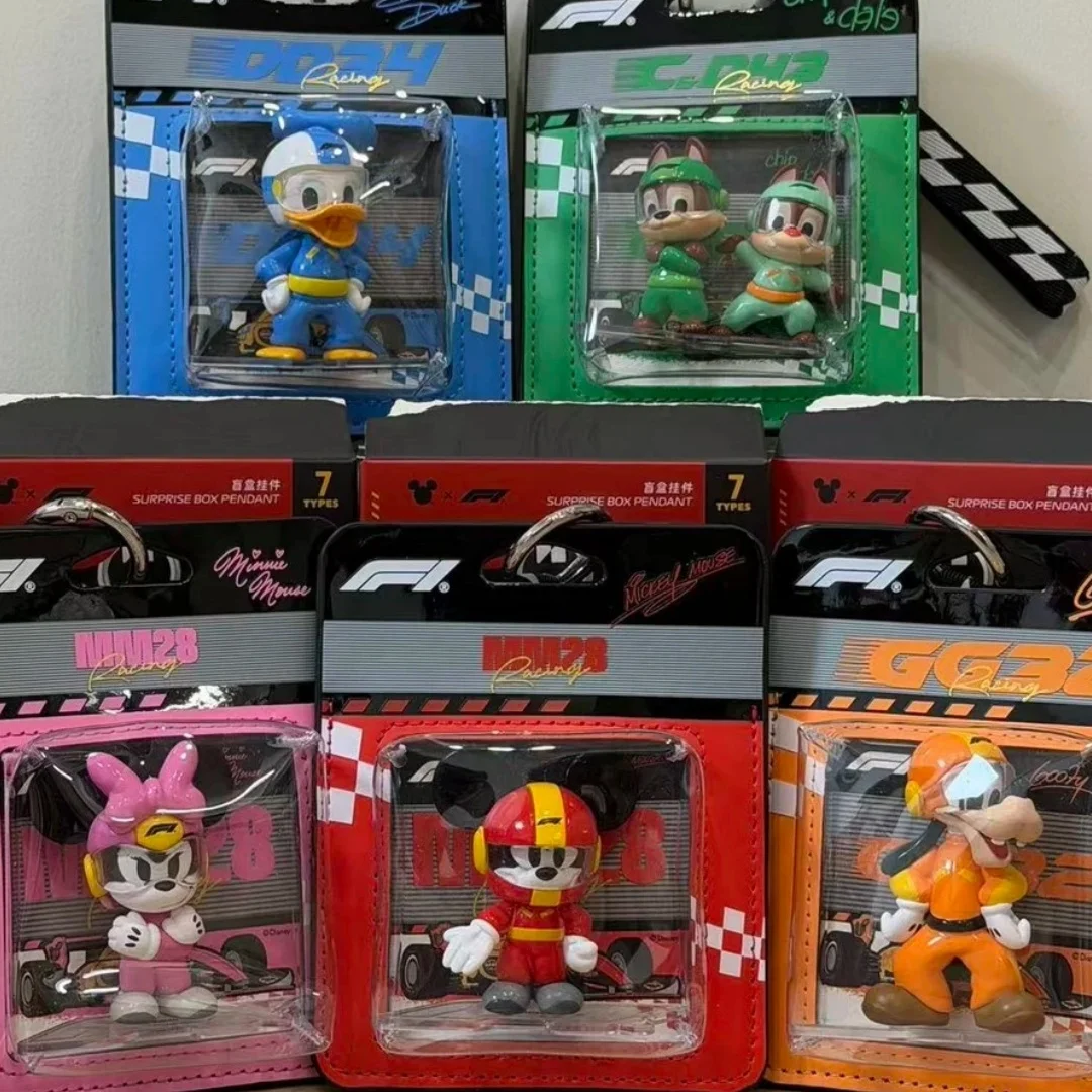 

Disney F1 Donald Duck Racing Blind Box Keychain Speed Small World Series Collectible Pendant Gift For Kids F1 Fans