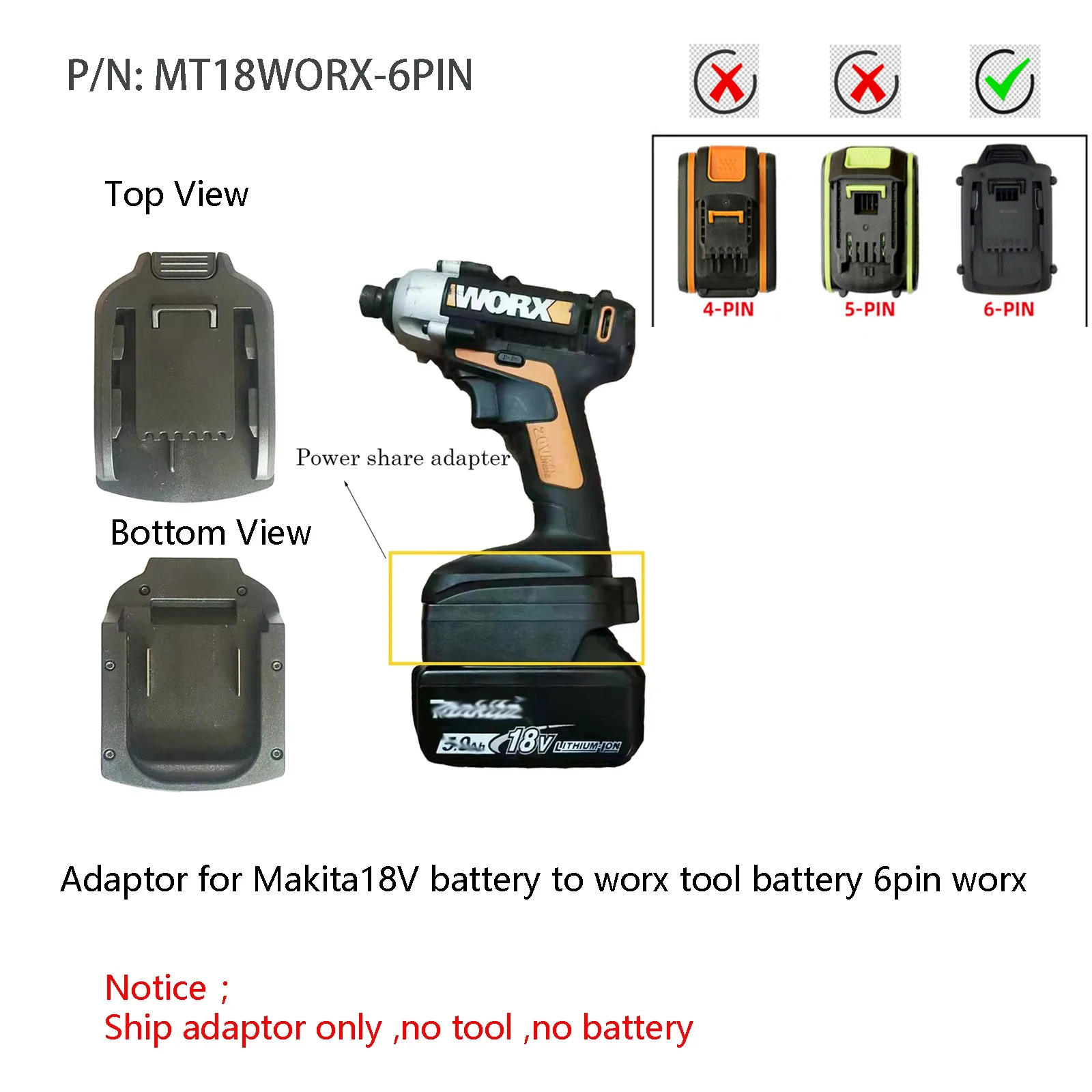 Adapter für Worx 20V max 4pin 5pin 6pin für Makita 18V Werkzeug batterie bl1830 bl1840 bl1850 bl1860b