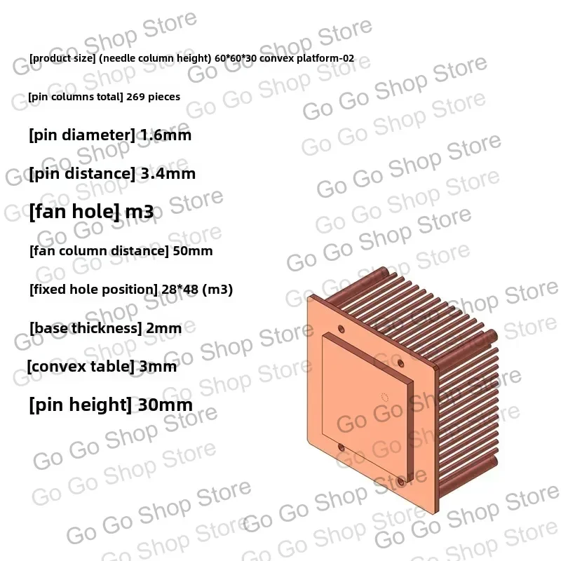 Passive Pin Fin Copper Heat Sink, Pure Copper CPU Cooler for Server GPU PC Multi-platform DIY