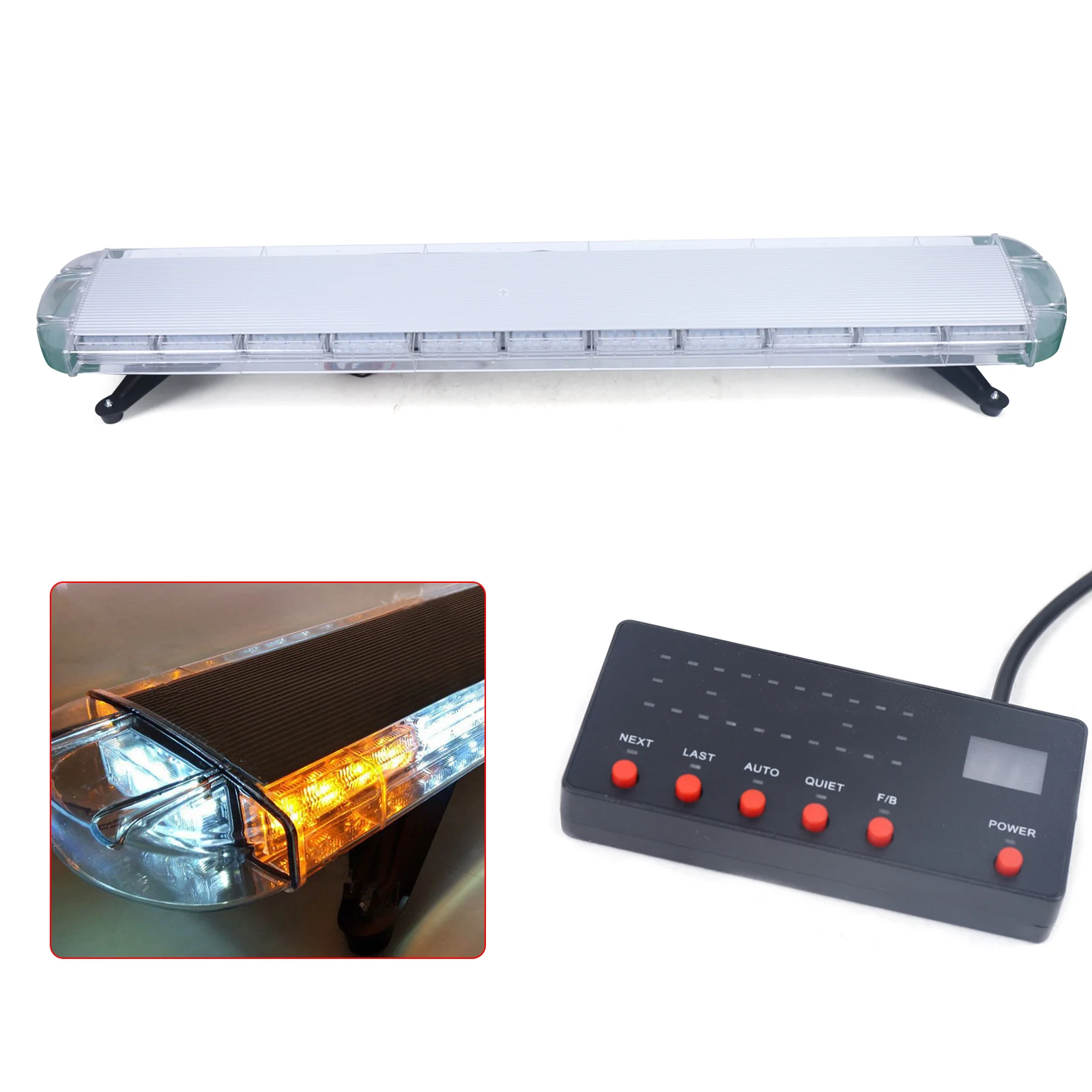 Yellow + White LED Lightbar Lamp for DC 12V-24V Vehicles with The Mounting Roof