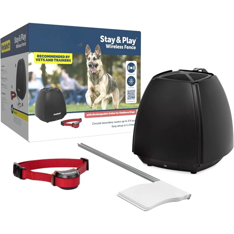 Stay & Play Wireless Pet Fence for Stubborn Dogs - No Dig, Circular Boundary, Secure 3/4-Acre Yard, for Dogs 5lbs+