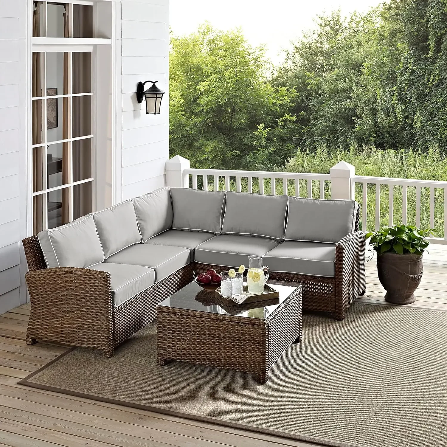 KO70019WB-SA Bradenton Outdoor Wicker 4-Piece Sectional Set (2 Loveseats, Corner Chair, Coffee Table)