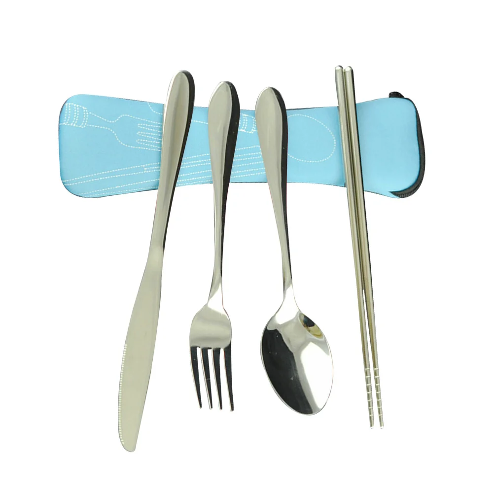 

1 set Stainless Steel Portable Cutlery Travel Camping Tableware Set Spoon Fork Chopsticks Home Outdoor Gift Kitchen Barware Set