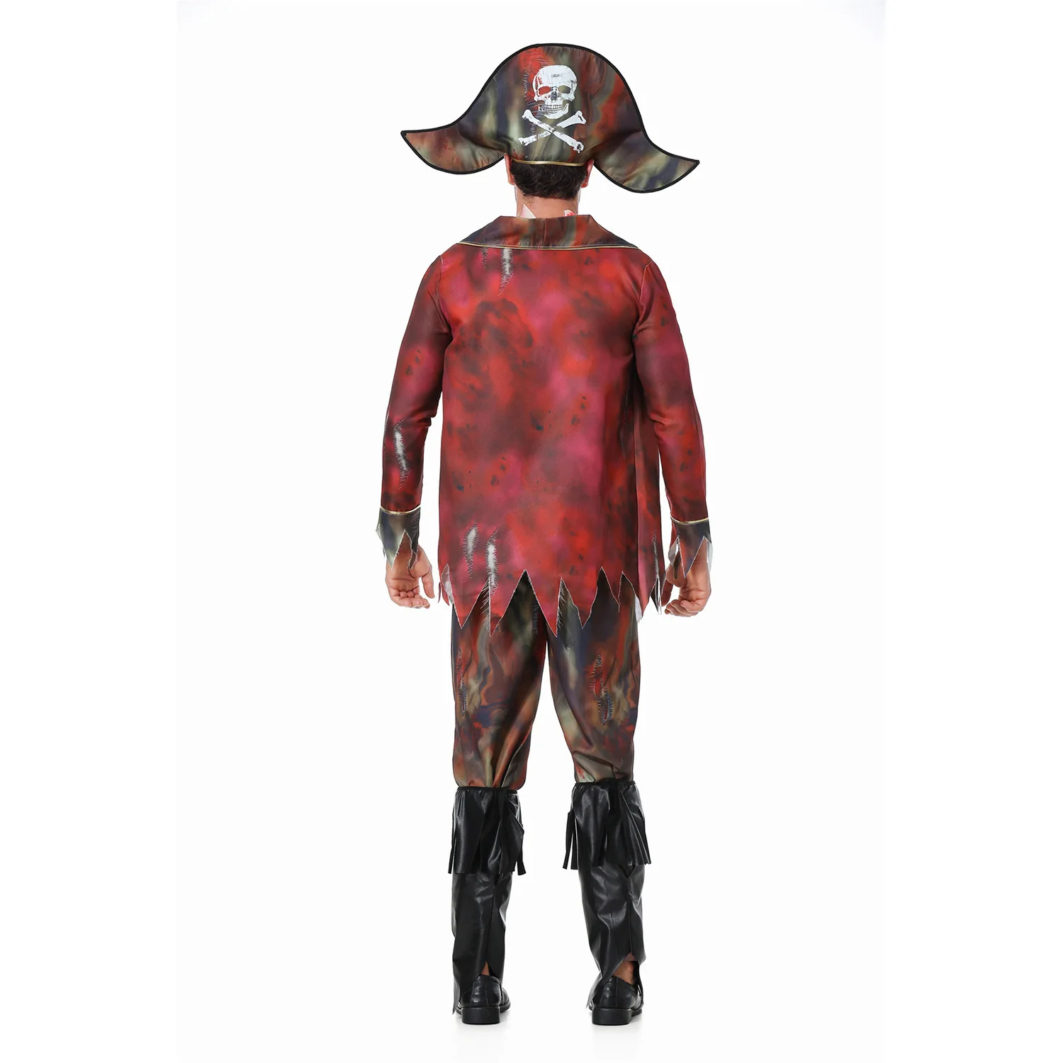 Horror Bloody Zombie Pirates Cosplay Uniform for Men Pirate King Captain Outfit Stage Show Male Halloween Dress-Up Party Costume