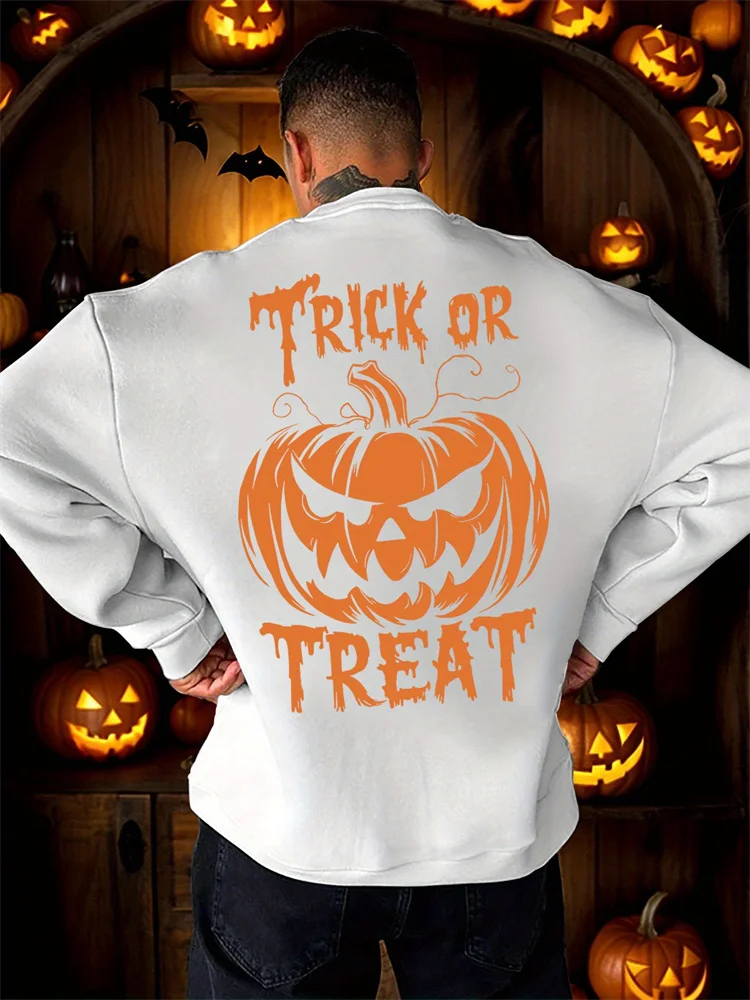 

Мужская толстовка с круглым вырезом и круглым вырезом на Хэллоуин с рисунком тыквы, свободный удобный топ на весну и осень с остями, M-5XL