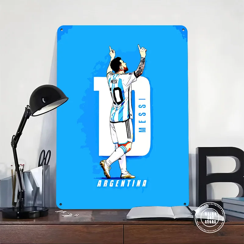 Lionel Messi Argentina Celebration 3D Texture Metal Poster Customized Wall Art Tin Sign Gift for Mancave Home Decor Living Room
