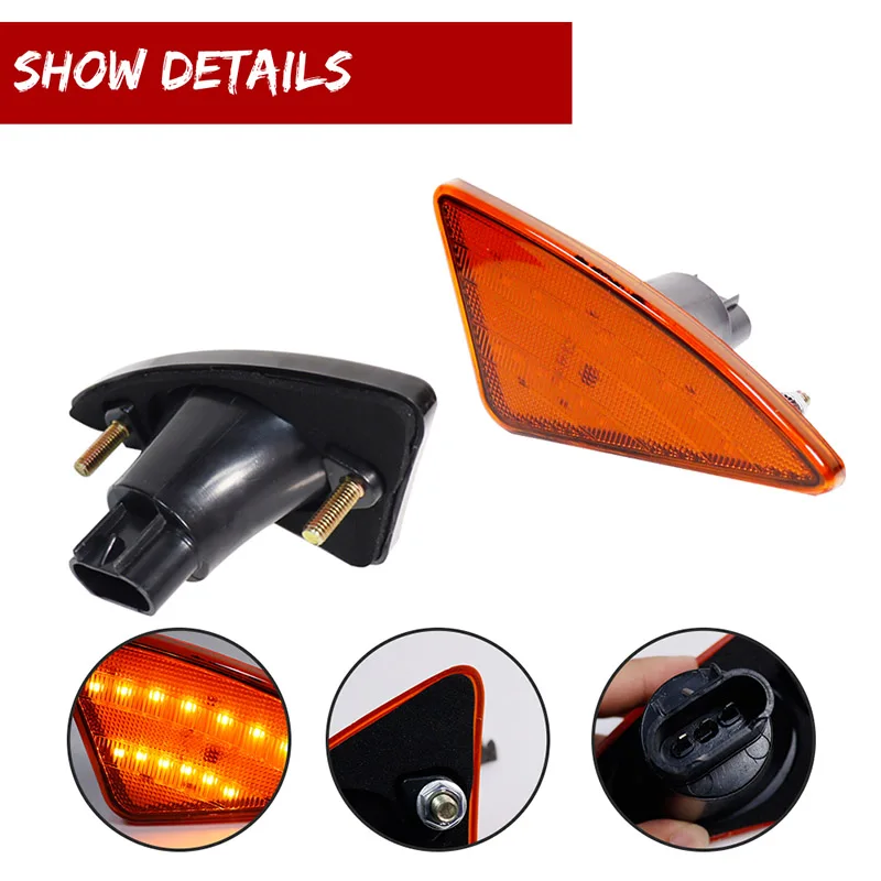 Amber Lens Amber LED Front Cab Fender Side Marker Turn Signal Lights For 2008-2021 Kenworth T660 T600 T170 T270 T370 Semi-Trucks