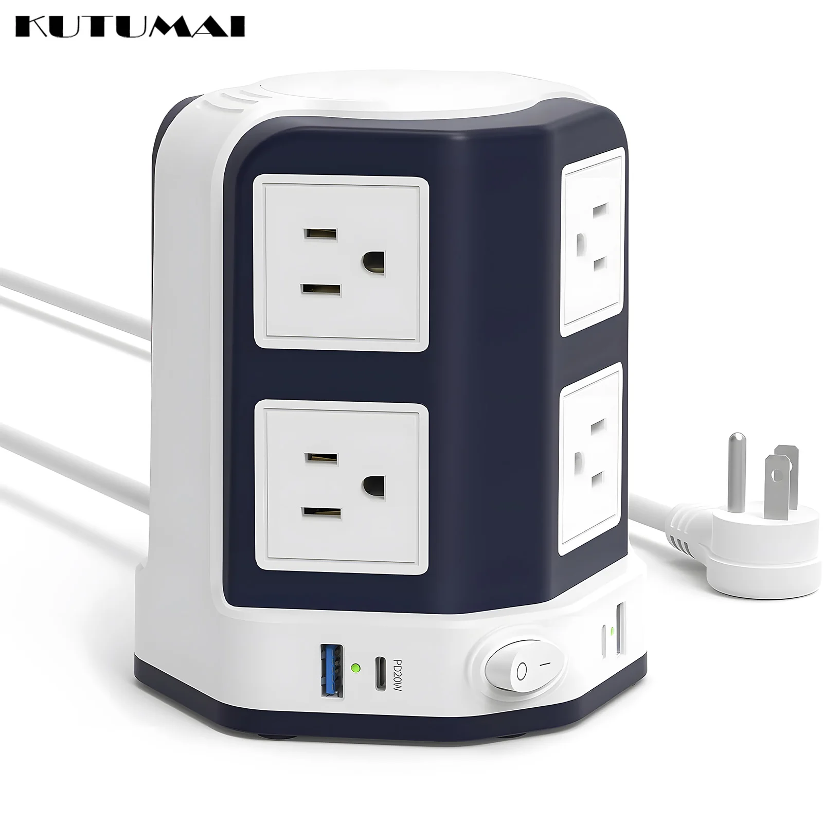 

Tower Power Strip US Plug 8 Way AC Outlets with 4 USB Surge Protector 9.84FT Extension Cord Vertical Multi Electrical Sockets