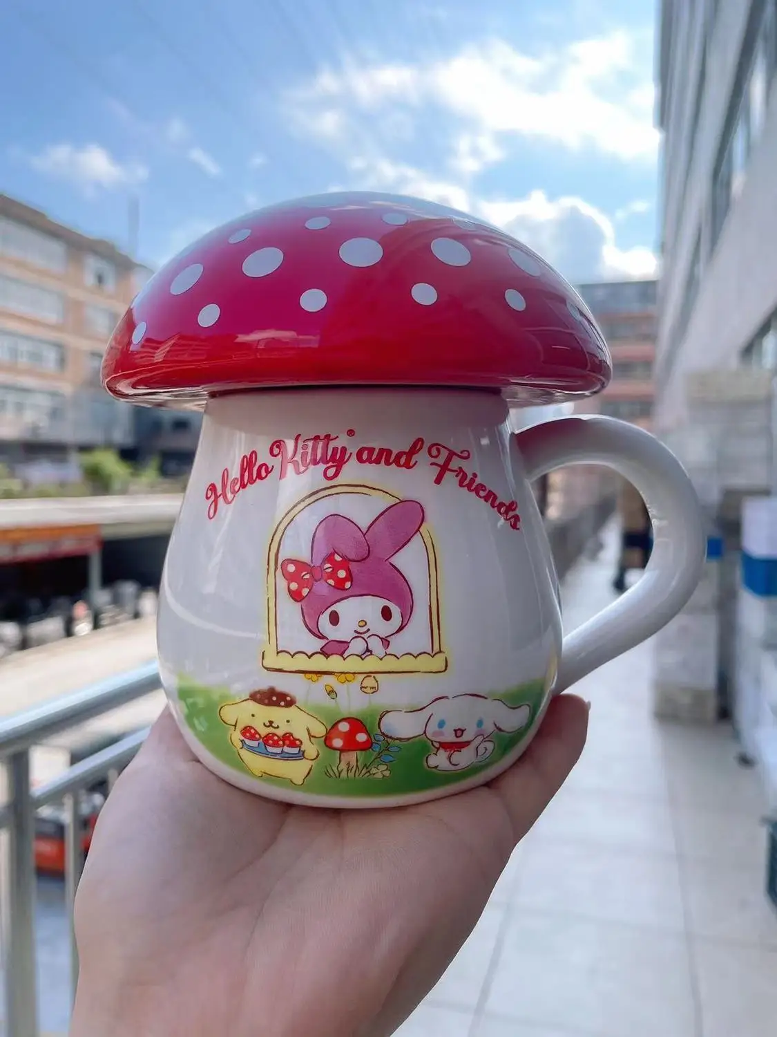 Sanrio Hello Kitty Champignonwaterbeker Porseleinen Mok Met Deksel Champignonkop Milde Koffie Verjaardagscadeau Voor Studentenkeuken Decor