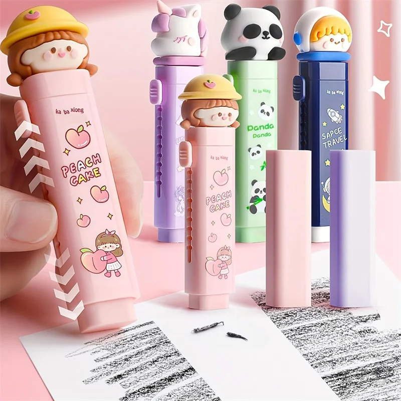 Cute Retractable Erasers For Kids With 2Pcs Replaceable Rubber Core, Cute Chipless Slide Eraser