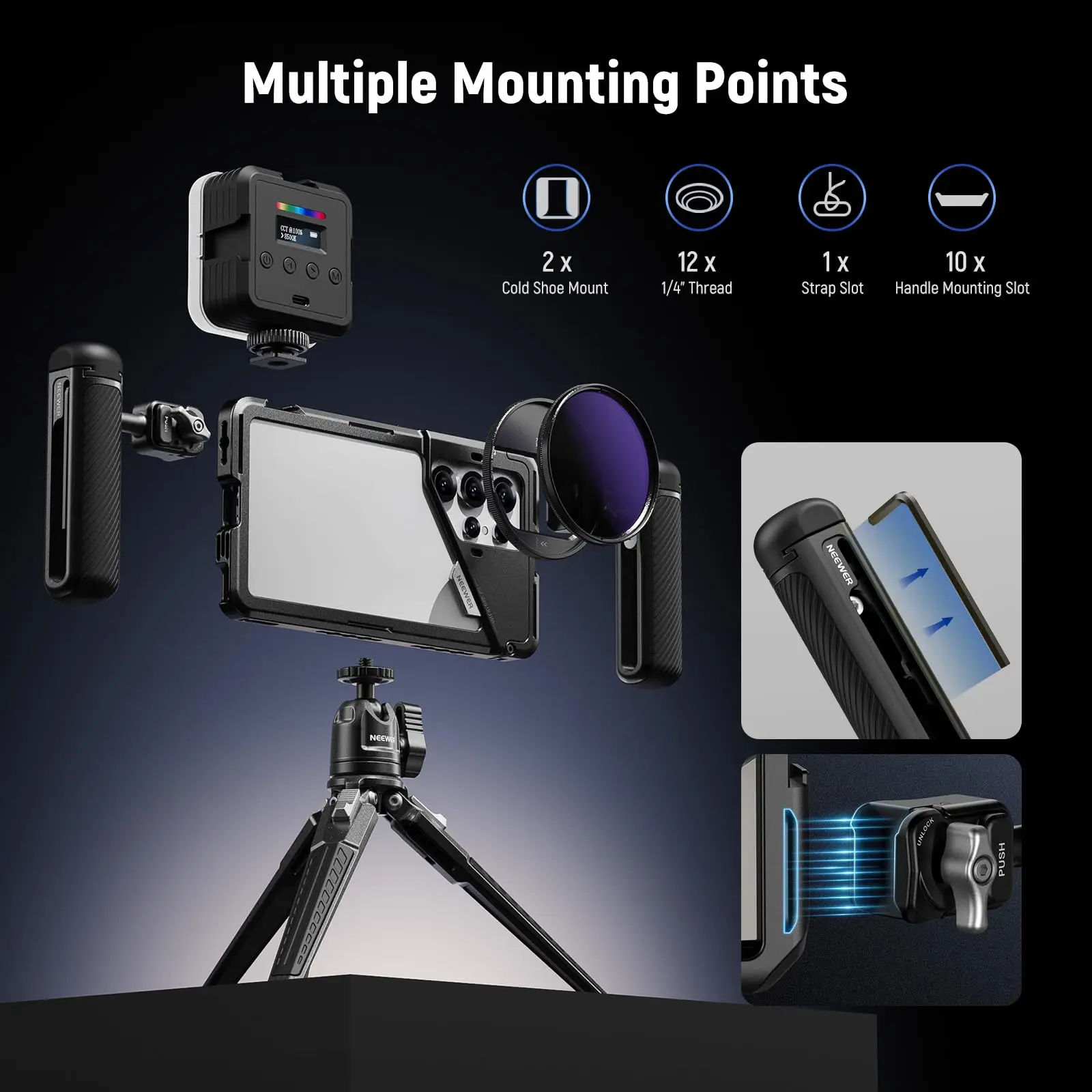 قفص هاتف NEEWER S25 Ultra، مثبت هاتف محمول مع محول مرشح 67 مم متوافق مع هاتف Samsung Galaxy S25 Ultra
