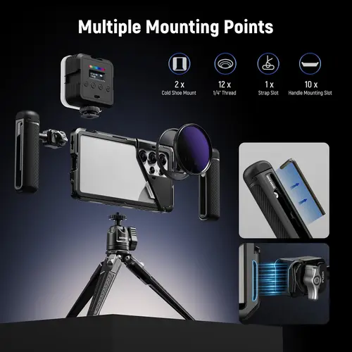 Imagen 2 del producto NEEWER S25 Ultra Jaula para teléfono, Estabilizador para teléfono con plataforma de vídeo móvil con adaptador de filtro de 67 mm Compatible con Samsung Galaxy S25 Ultra