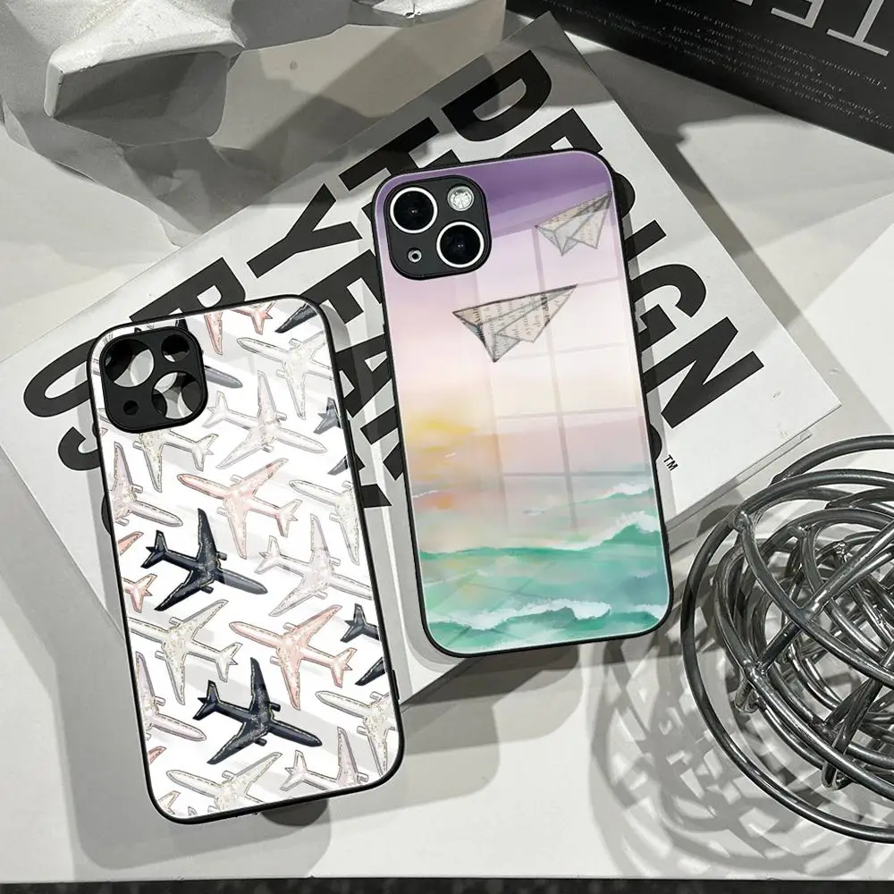 Airplane travel Phone Case Tempered Glass Shell FOR IPhone 16ProMAX 14 12 17Pro Air 15 16 Plus 13 Pro MAX Cover