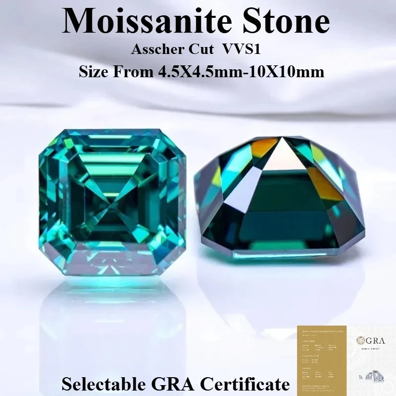 

New Natural Green Moissanite Stone Asscher Cut With Certificate Pass Diamonds Tester Gemstones For Charm Jewelry Diy Making