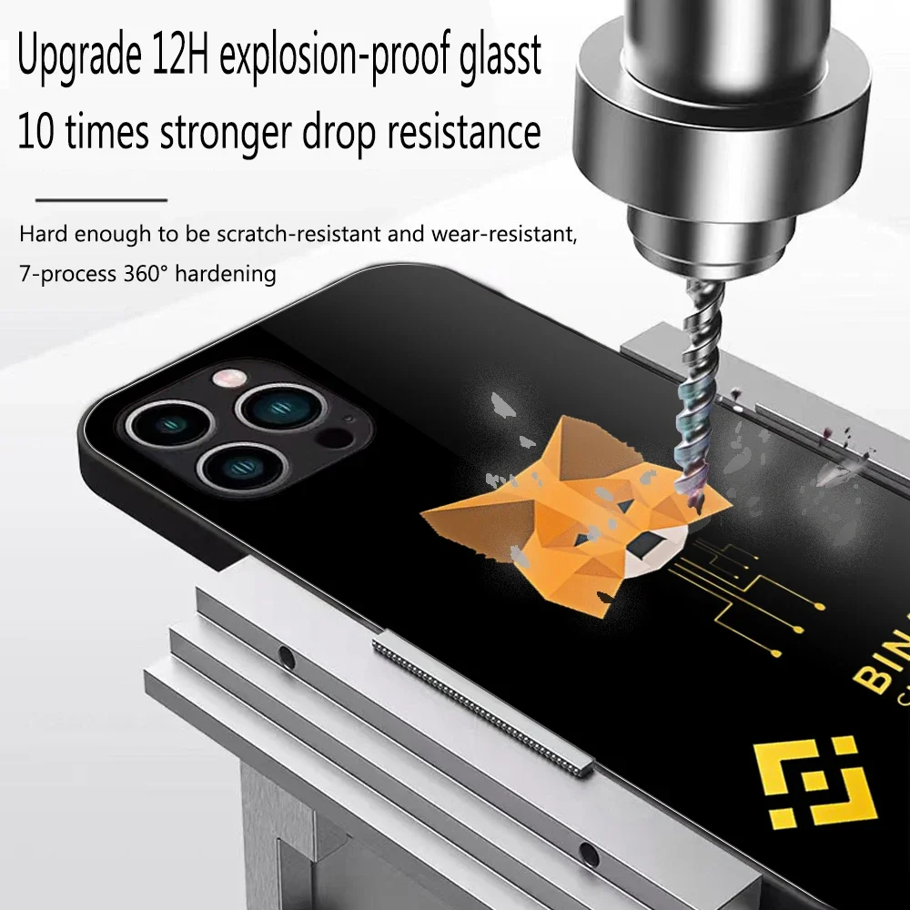 For IPhone 15 Binance Bnb Coin Crypto Coin Phone Case Glass For IPhone 13 14 12 11Pro XR XS MAX 14 Plus SE Design Glass Cover