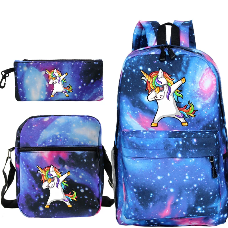 

Mochila Unicorn Backpacks Canvas Rucksack Women Bagpack Bookbags 3 PCS/set Knapsack School Bags for Girls Boys Kawaii Book Bags