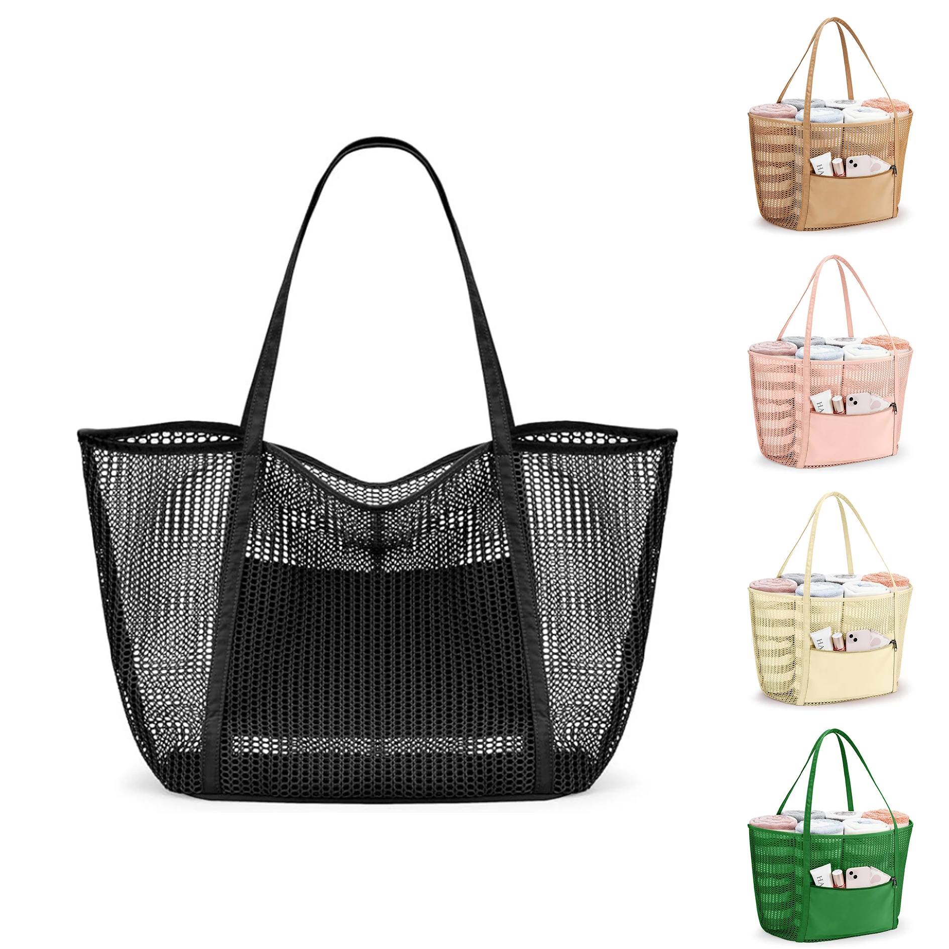 

Beach Mesh Tote Bag Womens Shoulder Handbag MAX 27L Grocery Bag Storage Bag for Cruise/Swim/Vacation Essentials 해변 그물코 핸드백