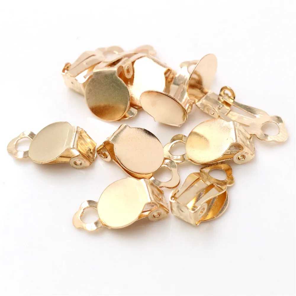 50pcs 10mm  High Quality 5 Colors Plated Iron Material Ear Clips ,Earrings Blank/Setting Base,Fit 10mm Glass Cabochons