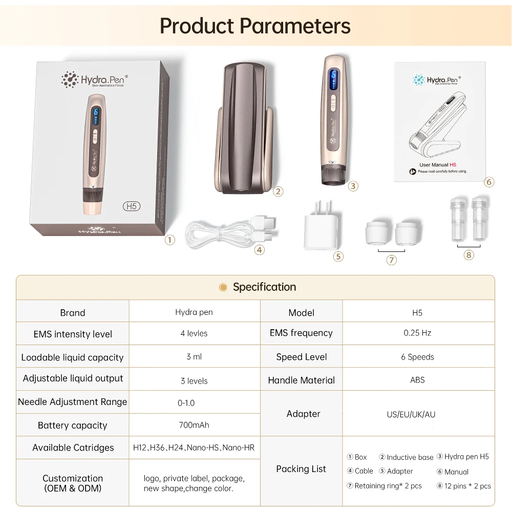 Newest Hydra.Pen H5 EMS Microcurrent Mesotherapy Auto Serum Applicator Beauty&Care Intelligent Repair Derma Microneedling Pen