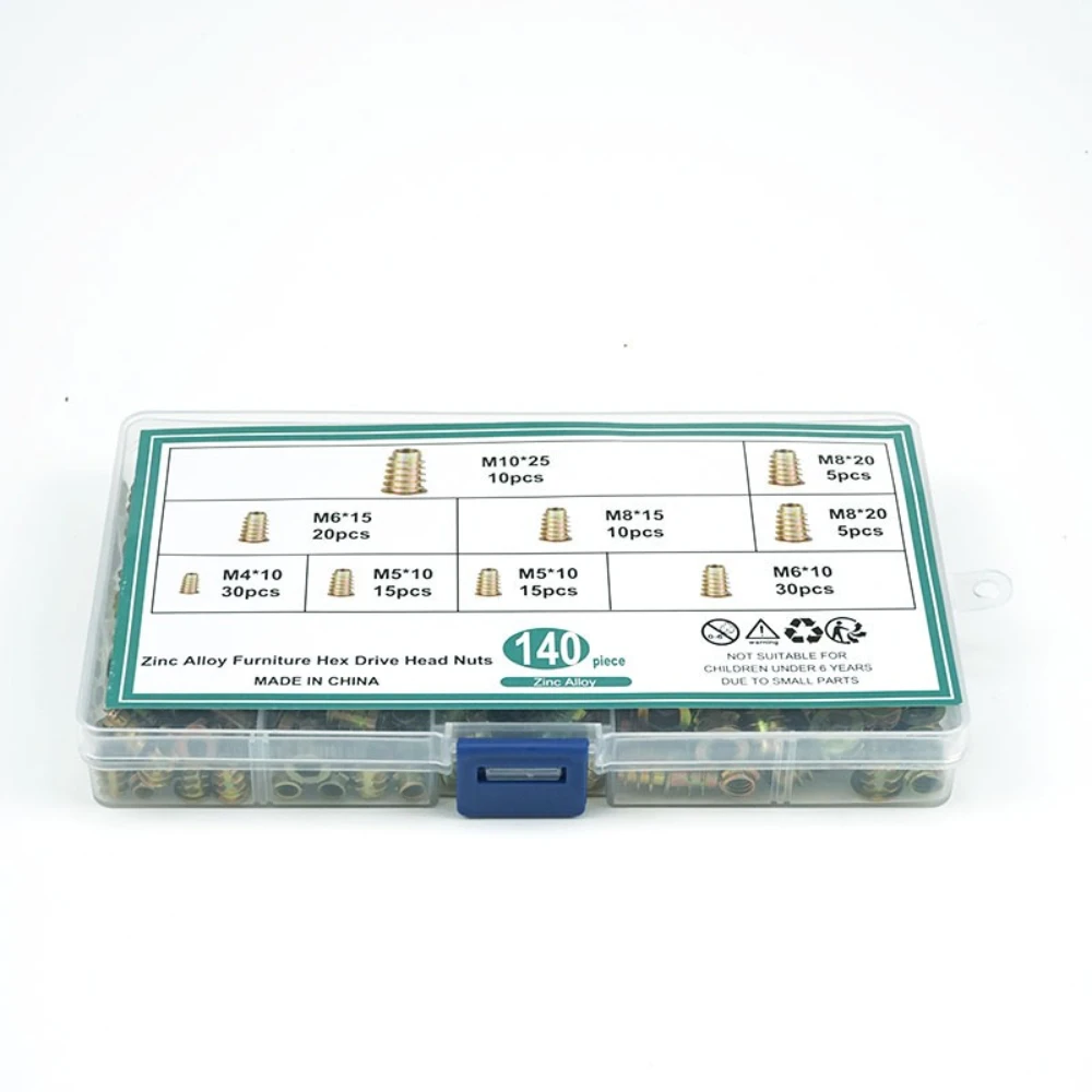 140PCS Trapezoidal Nuts with T-shaped Inner Outer Teeth M4 M8 Zinc Alloy T-shaped Embedded Nuts Specially Embedded for Furniture