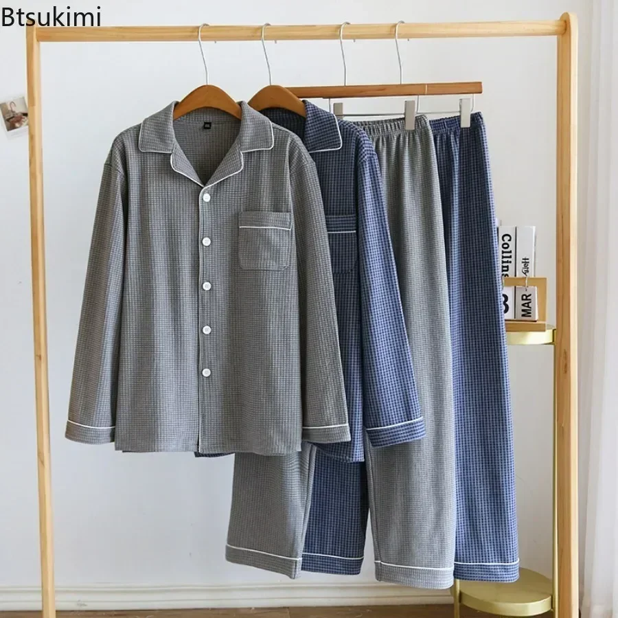 

New Men's Casual Sleepwear Pijama Sets Hombre Men Pajamas Turndown Collar Tops and Pants Suit Pyjamas Velvet Thickened Homewear