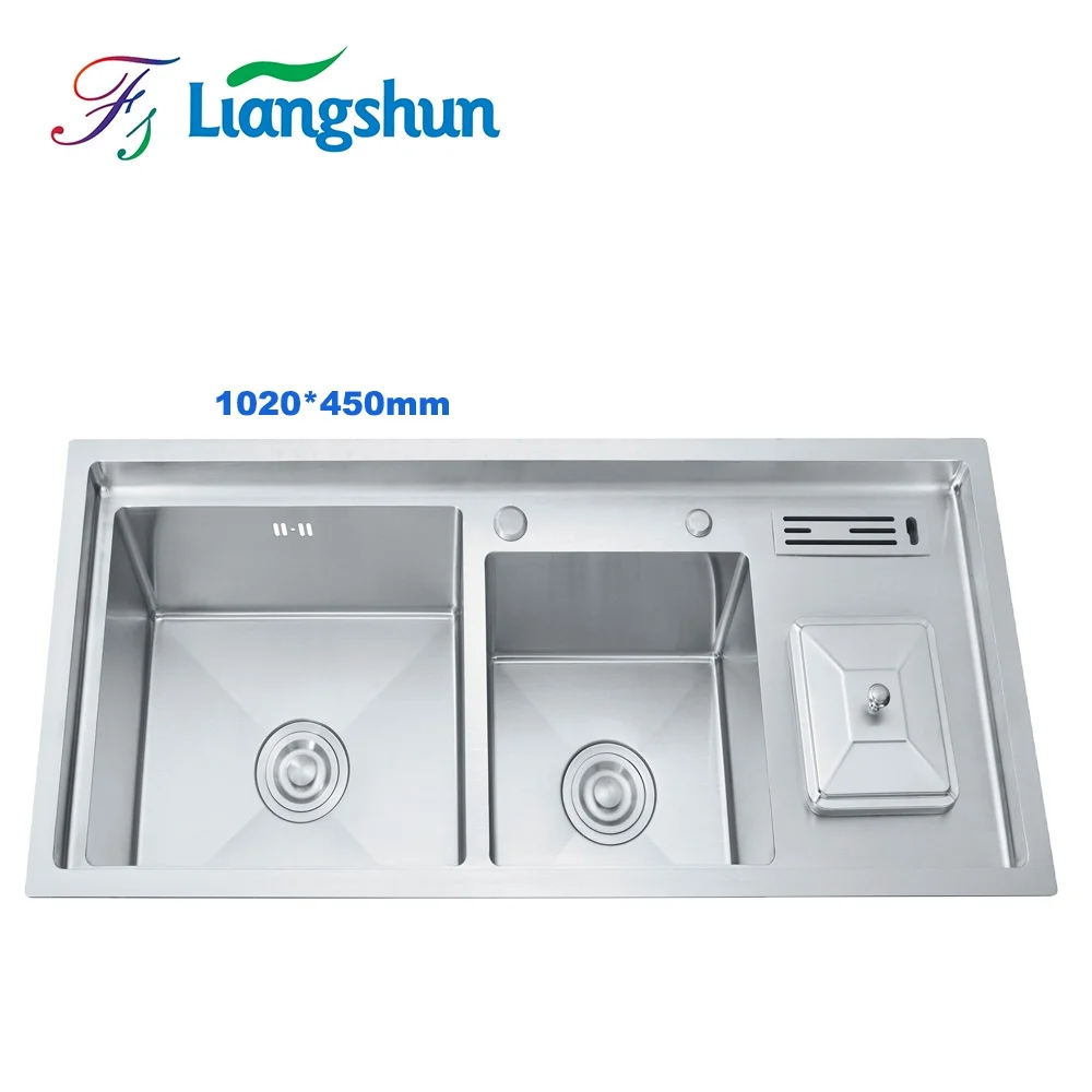 Factory Supply Sinki Lembangan Double Bowl Kitchen Sink Handmade 304 Steel Bowl with Drainer Retail Wholesale Price-10245
