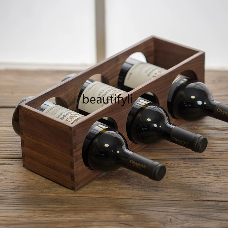 CXH Walnut Household Small Wine Solid Wood Desktop Creative Wooden Red Wine Rack Ornaments